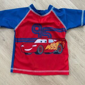 Disney‎ Cars Lightning McQueen Swim Shirt Size 6-9M Rash Guard UPF 50+